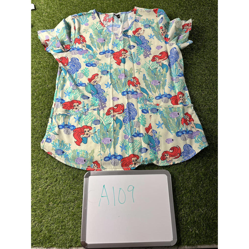 The Little Mermaid‎ Themed Scrub Top with Pockets